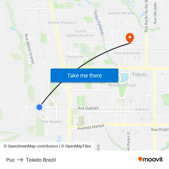 Puc to Toledo Brazil map