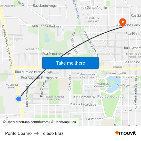 Ponto Coamo to Toledo Brazil map