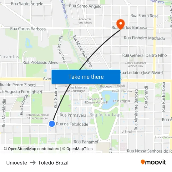 Unioeste to Toledo Brazil map