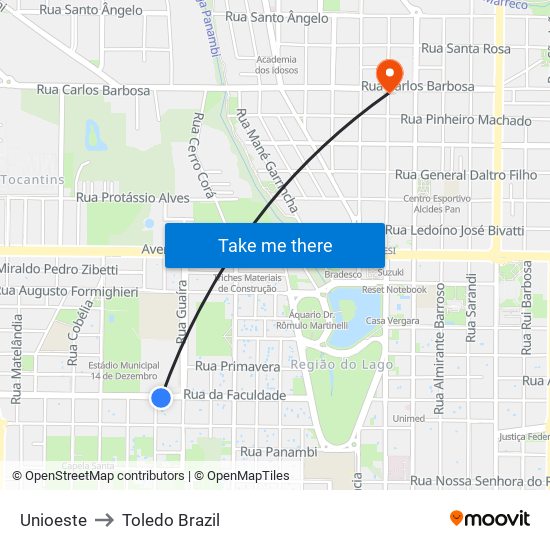 Unioeste to Toledo Brazil map