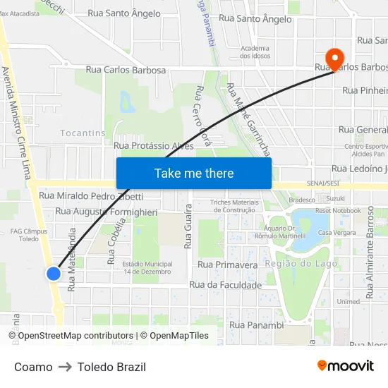 Coamo to Toledo Brazil map