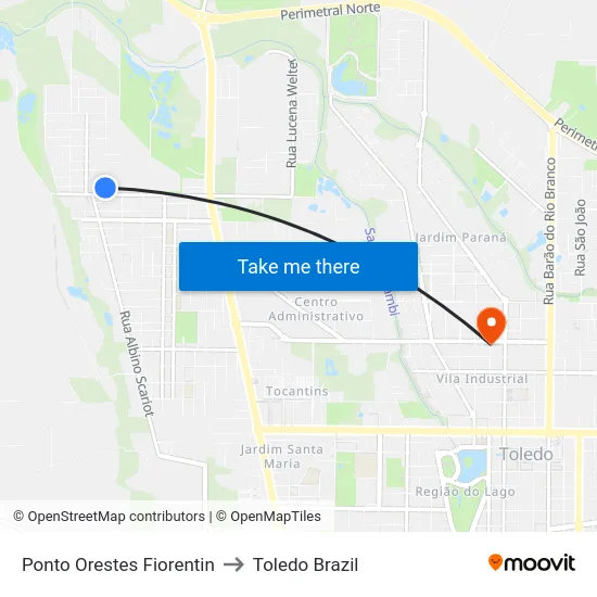 Ponto Orestes Fiorentin to Toledo Brazil map