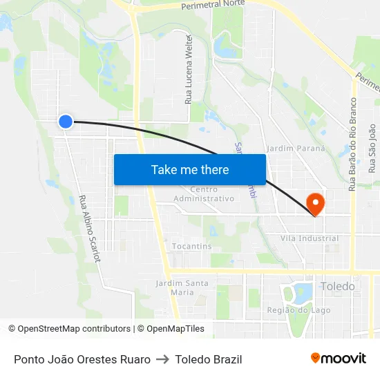 Ponto João Orestes Ruaro to Toledo Brazil map