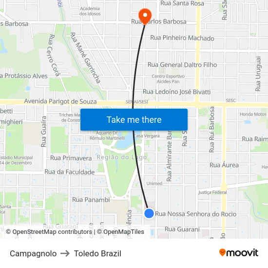 Campagnolo to Toledo Brazil map