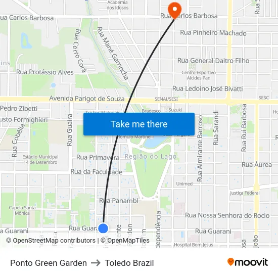 Ponto Green Garden to Toledo Brazil map