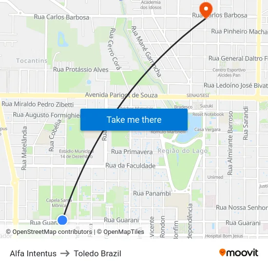 Alfa Intentus to Toledo Brazil map