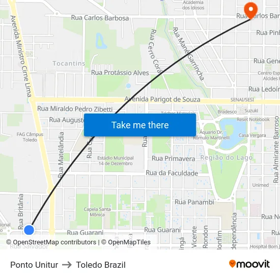 Ponto Unitur to Toledo Brazil map
