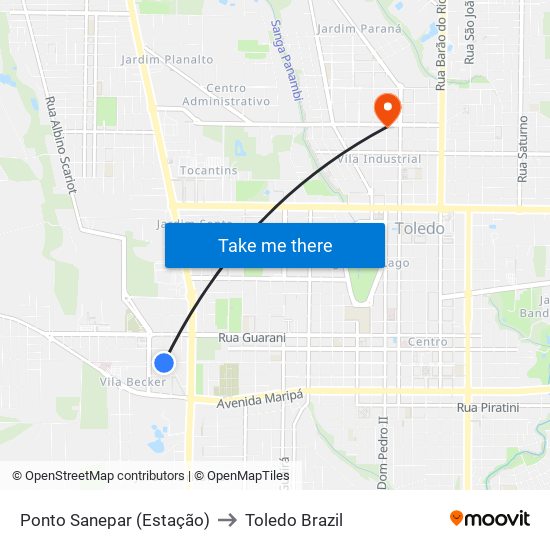 Ponto Sanepar (Estação) to Toledo Brazil map