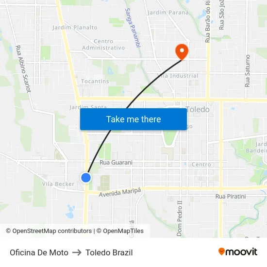 Oficina De Moto to Toledo Brazil map