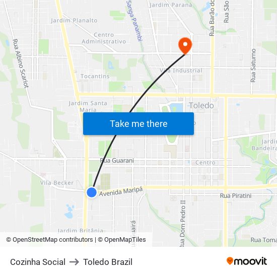 Cozinha Social to Toledo Brazil map
