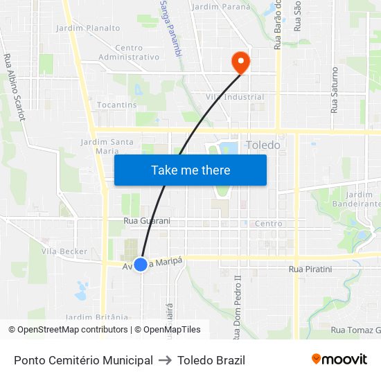 Ponto Cemitério Municipal to Toledo Brazil map