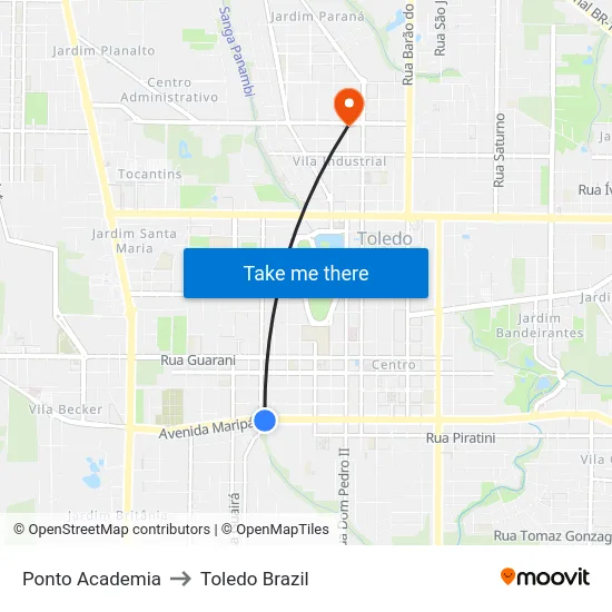 Ponto Academia to Toledo Brazil map