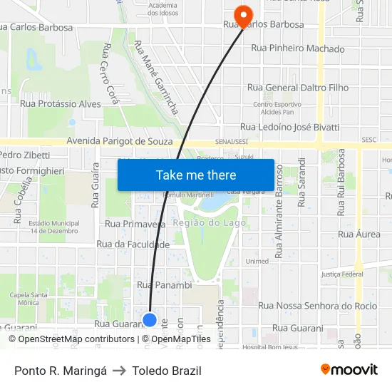 Ponto R. Maringá to Toledo Brazil map