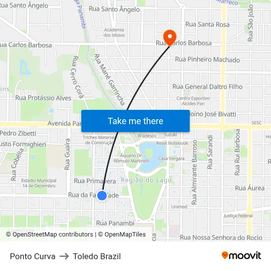 Ponto Curva to Toledo Brazil map