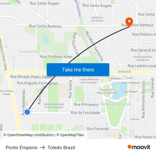 Ponto Empório to Toledo Brazil map