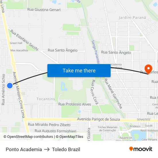 Ponto Academia to Toledo Brazil map