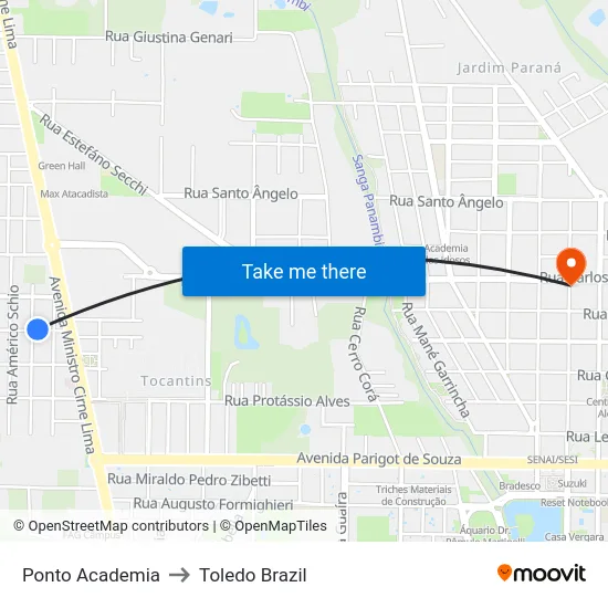 Ponto Academia to Toledo Brazil map