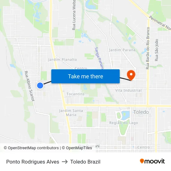 Ponto Rodrigues Alves to Toledo Brazil map