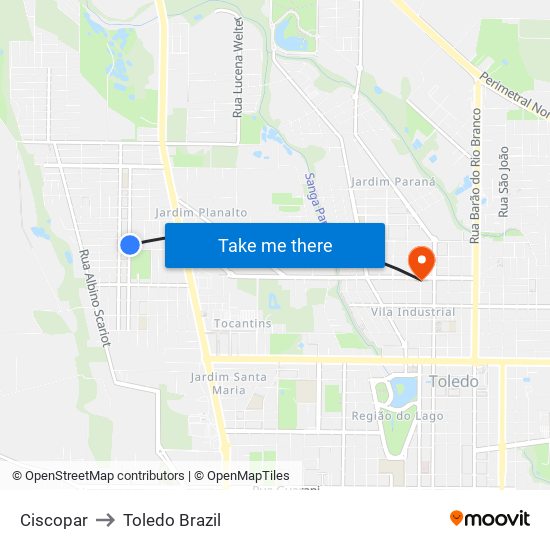 Ciscopar to Toledo Brazil map