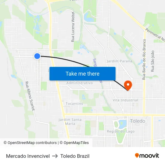 Mercado Invencivel to Toledo Brazil map