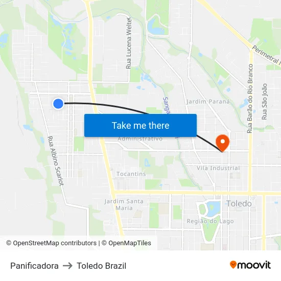 Panificadora to Toledo Brazil map