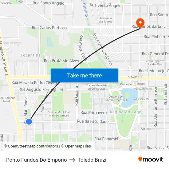 Ponto Fundos Do Emporio to Toledo Brazil map