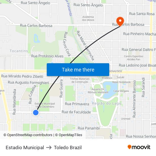 Estadio Municipal to Toledo Brazil map