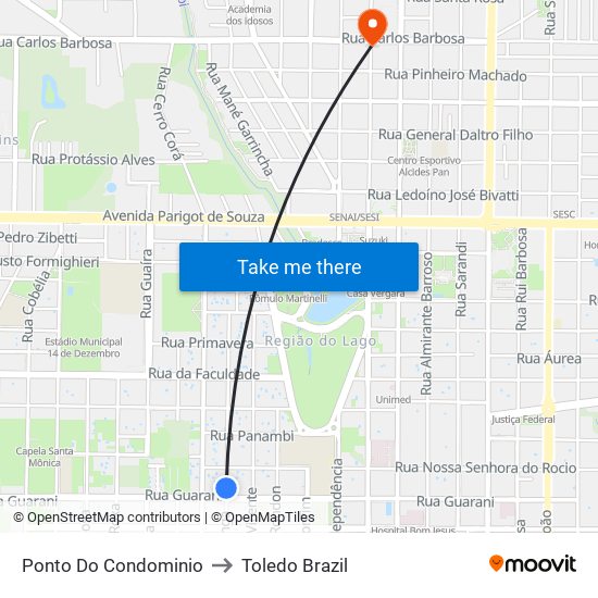 Ponto Do Condominio to Toledo Brazil map