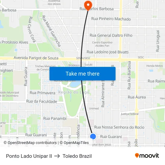 Ponto Lado Unipar II to Toledo Brazil map