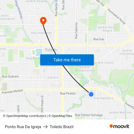 Ponto Rua Da Igreja to Toledo Brazil map
