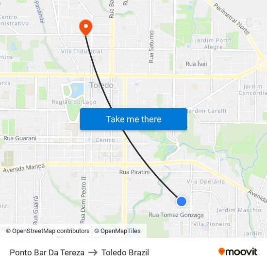 Ponto Bar Da Tereza to Toledo Brazil map