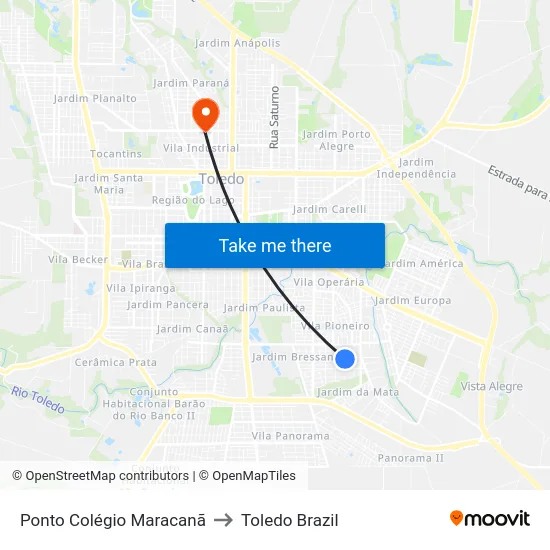 Ponto Colégio Maracanã to Toledo Brazil map
