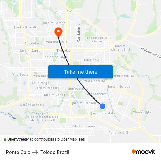 Ponto Caic to Toledo Brazil map