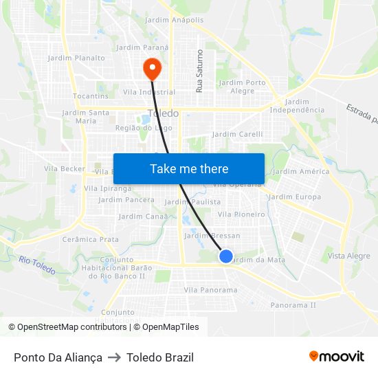 Ponto Da Aliança to Toledo Brazil map