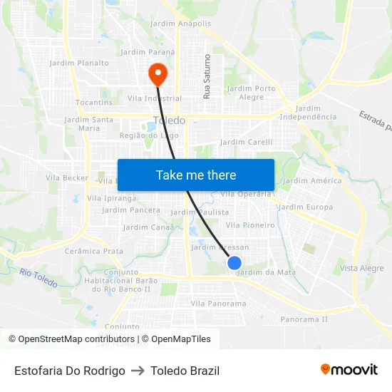 Estofaria Do Rodrigo to Toledo Brazil map