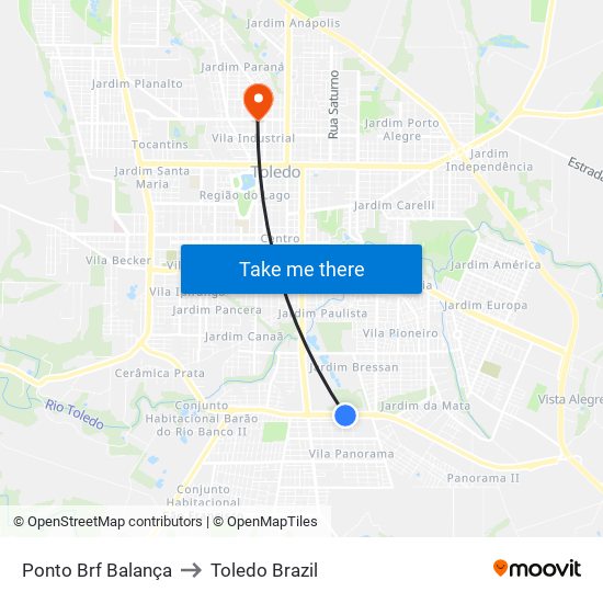 Ponto Brf Balança to Toledo Brazil map