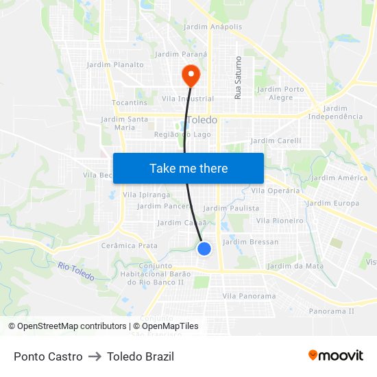 Ponto Castro to Toledo Brazil map