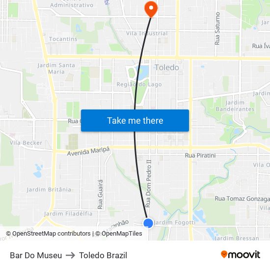 Bar Do Museu to Toledo Brazil map