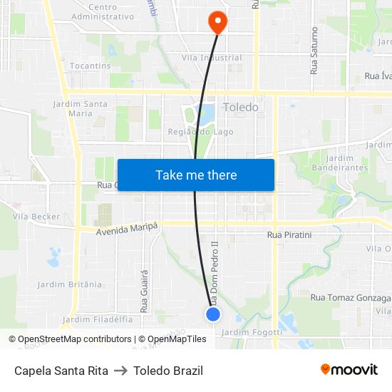 Capela Santa Rita to Toledo Brazil map