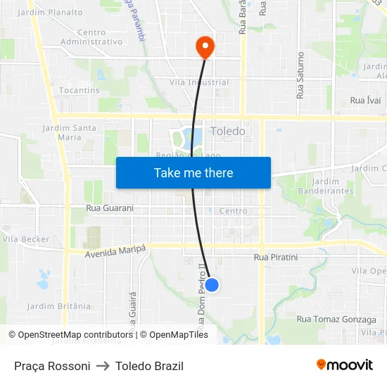 Praça Rossoni to Toledo Brazil map