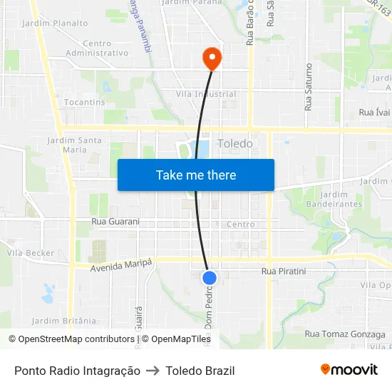 Ponto Radio Intagração to Toledo Brazil map