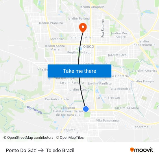 Ponto Do Gáz to Toledo Brazil map