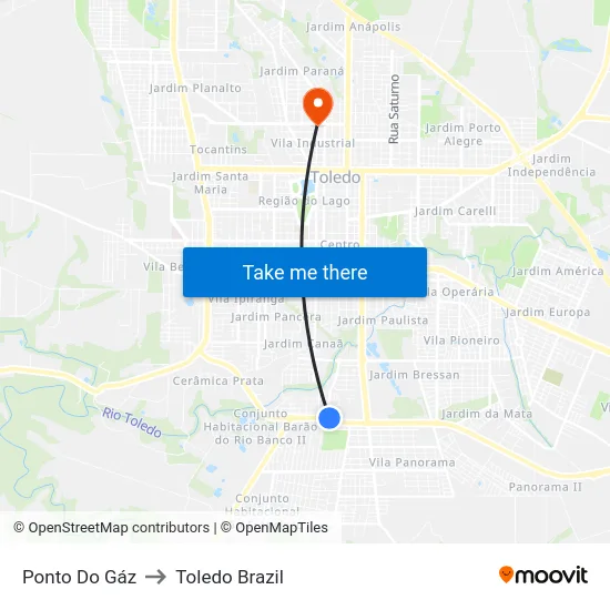 Ponto Do Gáz to Toledo Brazil map