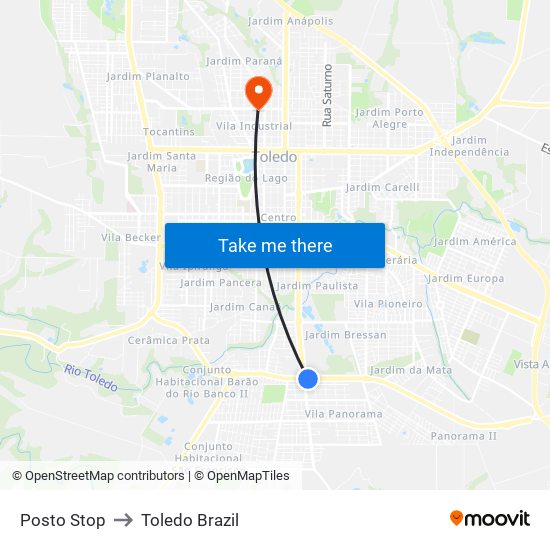 Posto Stop to Toledo Brazil map