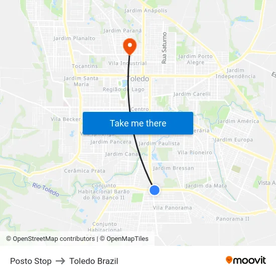 Posto Stop to Toledo Brazil map