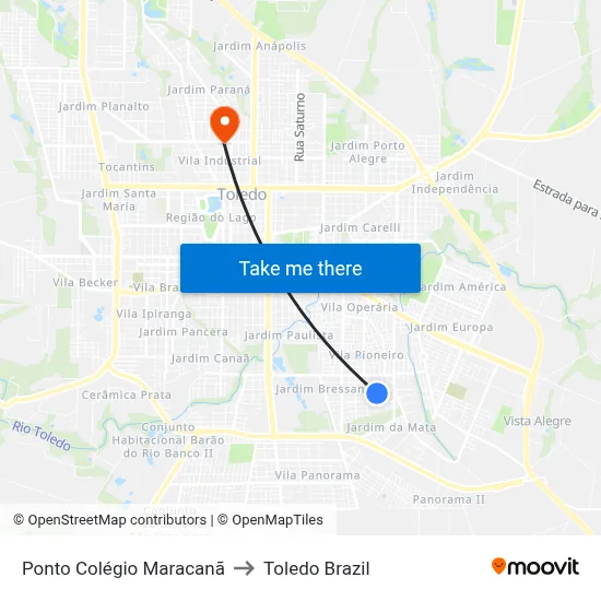 Ponto Colégio Maracanã to Toledo Brazil map