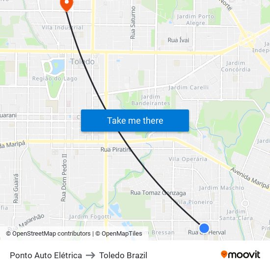 Ponto Auto Elétrica to Toledo Brazil map