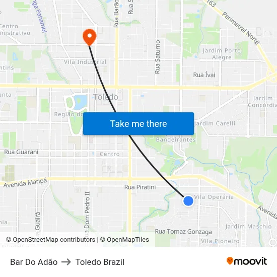 Bar Do Adão to Toledo Brazil map