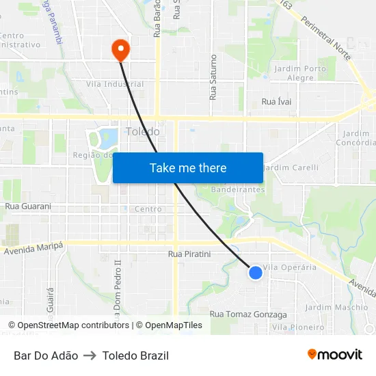 Bar Do Adão to Toledo Brazil map