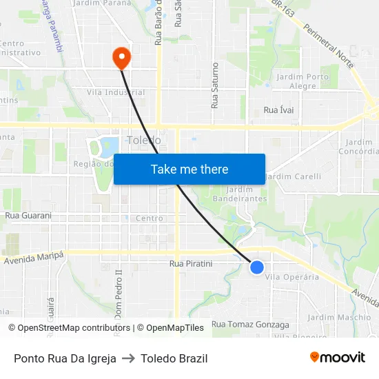 Ponto Rua Da Igreja to Toledo Brazil map
